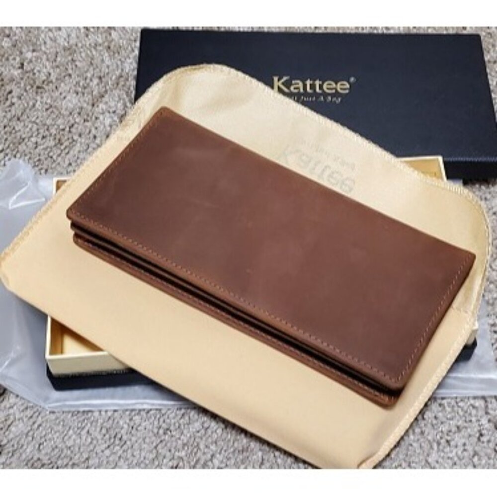 New Men's Vintage Genuine Leather Long Wallet for Checkbook Credit Cards